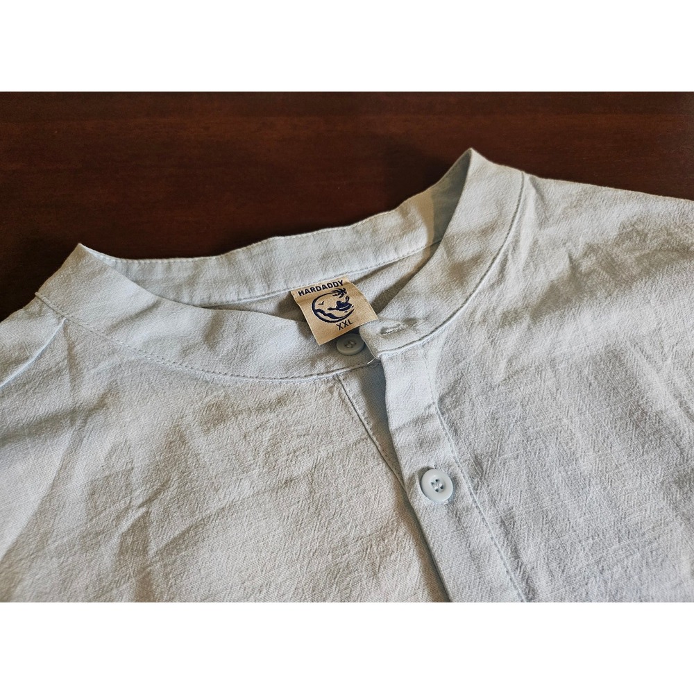 Hardaddy Henley Shirt Mens XXL Blue Long Sleeve Band Collar Textured Casual